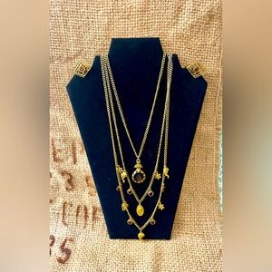 Vintage Goldette NY multi chain and rhinestone necklace with matching earrings